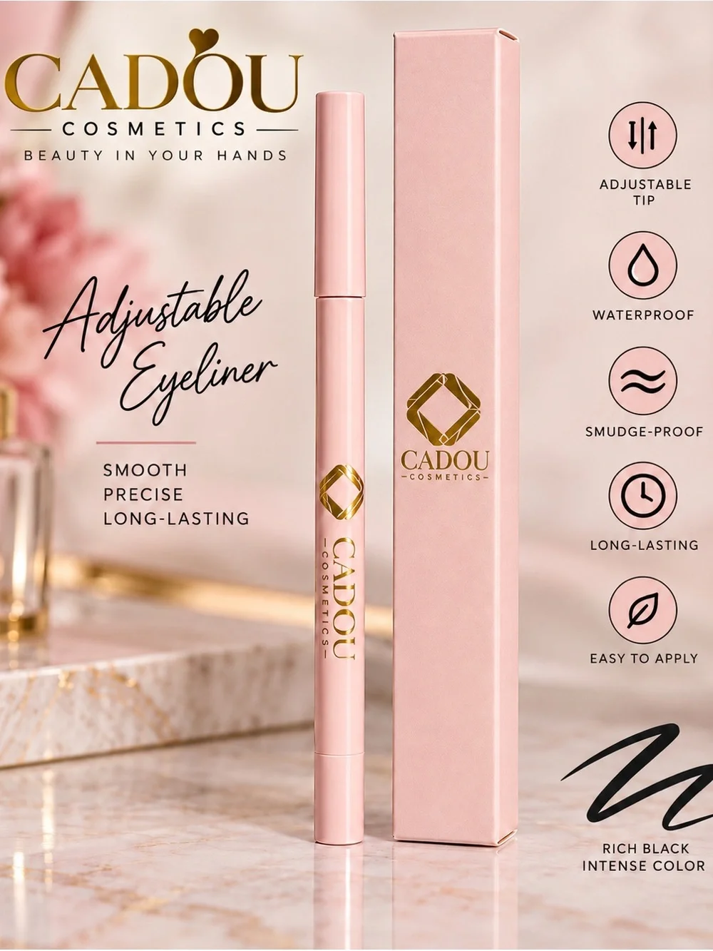 Black Eyeliner Pencil in Pink Packaging